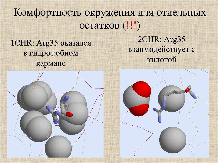 Комфортность окружения для отдельных остатков (!!!) 1 CHR: Arg 35 оказался в гидрофобном кармане