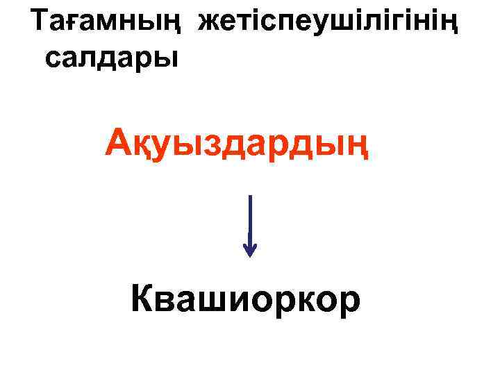 Тағамның жетіспеушілігінің салдары Ақуыздардың Квашиоркор 