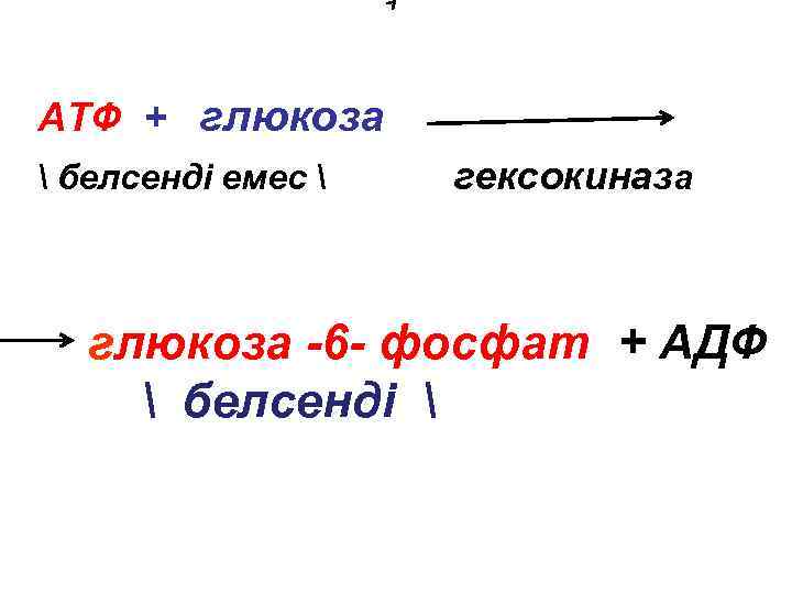  АТФ + глюкоза  белсенді емес  гексокиназа глюкоза -6 - фосфат +