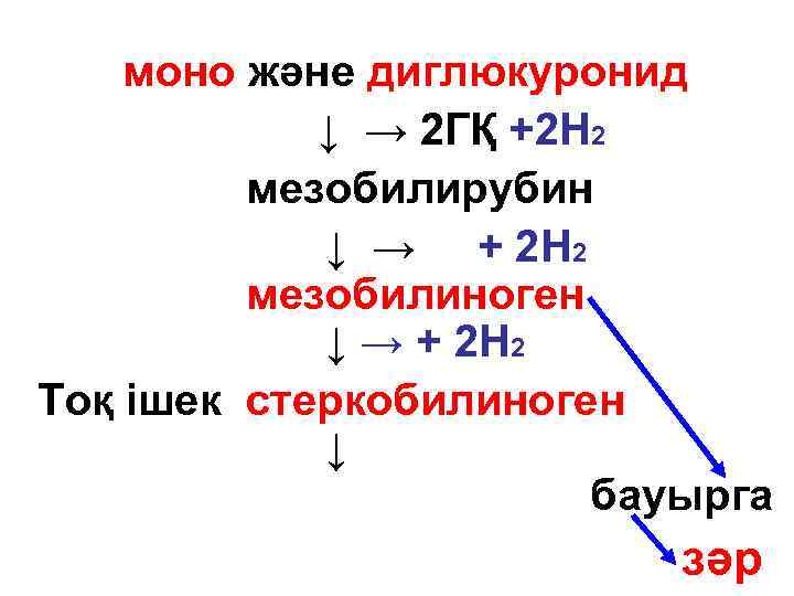 моно және диглюкуронид ↓ → 2 ГҚ +2 Н 2 мезобилирубин ↓ → +