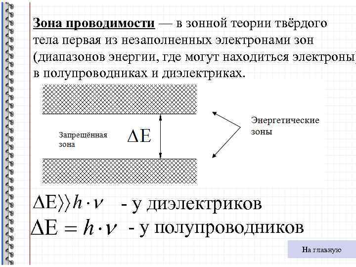 Зона проводимости — в зонной теории твёрдого тела первая из незаполненных электронами зон (диапазонов