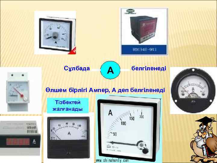 Сұлбада А белгіленеді Өлшем бірлігі Ампер, А деп белгіленеді Тізбектей жалғанады 