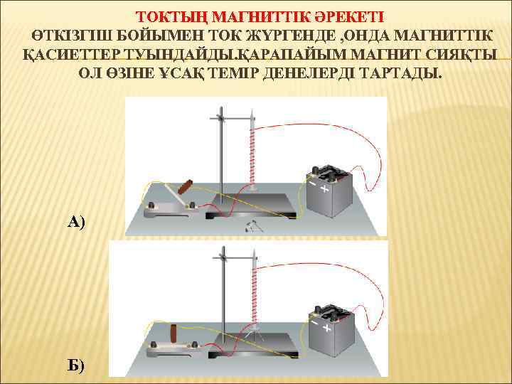 ТОКТЫҢ МАГНИТТІК ӘРЕКЕТІ ӨТКІЗГІШ БОЙЫМЕН ТОК ЖҮРГЕНДЕ , ОНДА МАГНИТТІК ҚАСИЕТТЕР ТУЫНДАЙДЫ. ҚАРАПАЙЫМ МАГНИТ