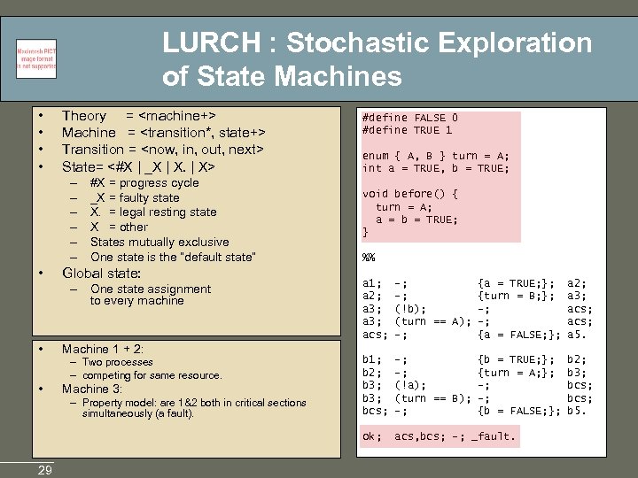 LURCH : Stochastic Exploration of State Machines • • Theory = <machine+> Machine =