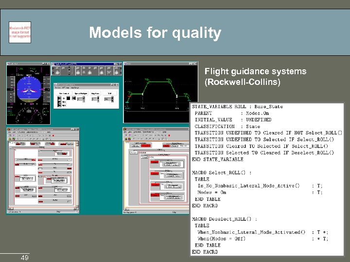 Models for quality Flight guidance systems (Rockwell-Collins) 49 