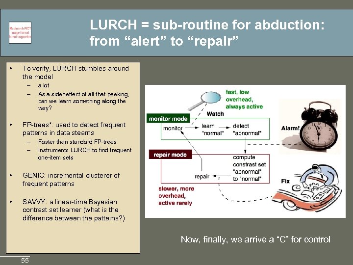 LURCH = sub-routine for abduction: from “alert” to “repair” • To verify, LURCH stumbles