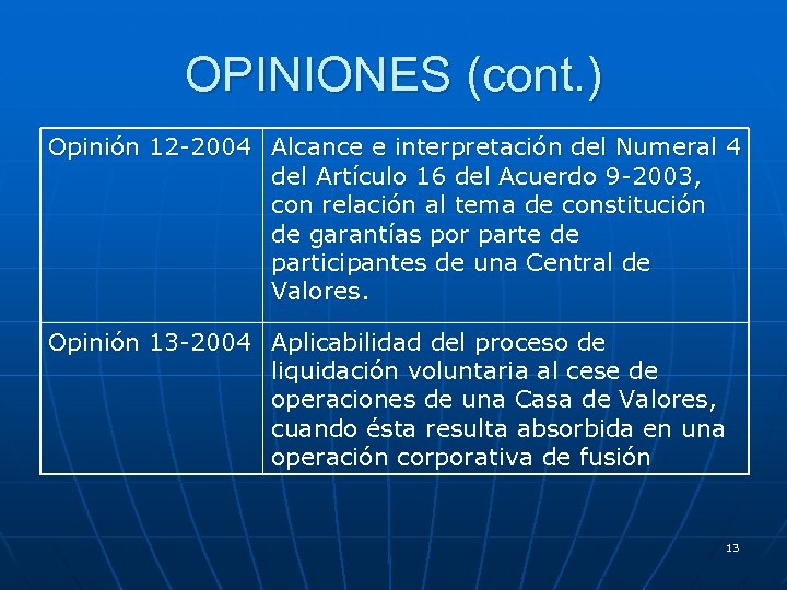 OPINIONES (cont. ) Opinión 12 -2004 Alcance e interpretación del Numeral 4 del Artículo