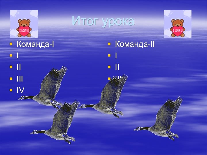 Итог урока § § § Команда-I I II IV § § § Команда-II IV