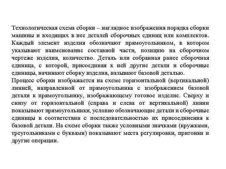 Технологическая схема сборки – наглядное изображения порядка сборки машины и входящих в нее деталей