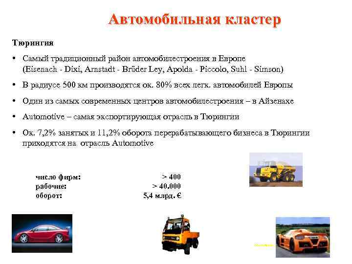 Автомобильная кластер Тюрингия • Самый традиционный район автомобилестроения в Европе (Eisenach - Dixi, Arnstadt