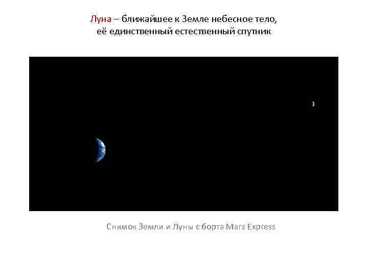 Луна – ближайшее к Земле небесное тело, её единственный естественный спутник Снимок Земли и