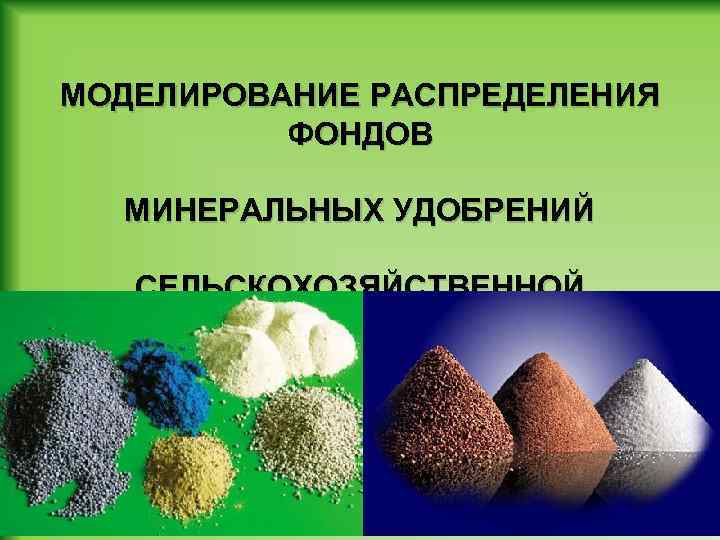 МОДЕЛИРОВАНИЕ РАСПРЕДЕЛЕНИЯ ФОНДОВ МИНЕРАЛЬНЫХ УДОБРЕНИЙ СЕЛЬСКОХОЗЯЙСТВЕННОЙ ОРГАНИЗАЦИИ 