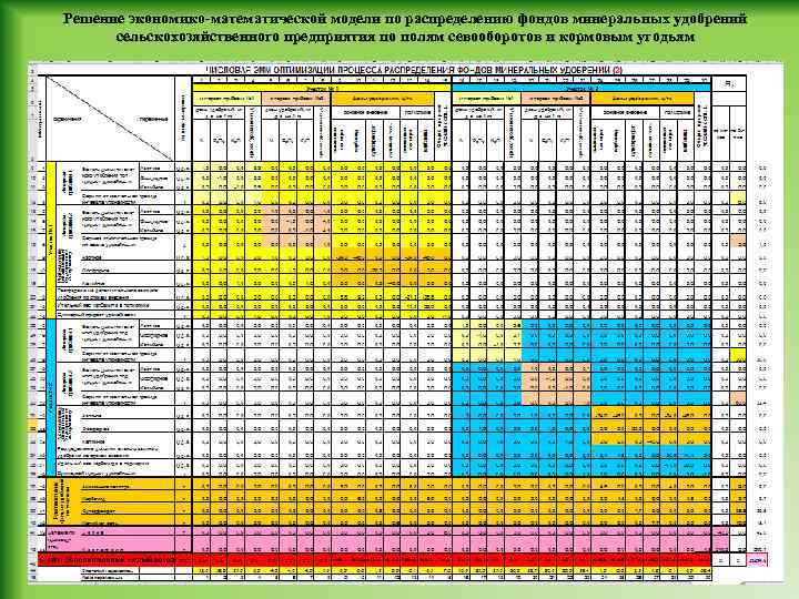 Решение экономико-математической модели по распределению фондов минеральных удобрений сельскохозяйственного предприятия по полям севооборотов и