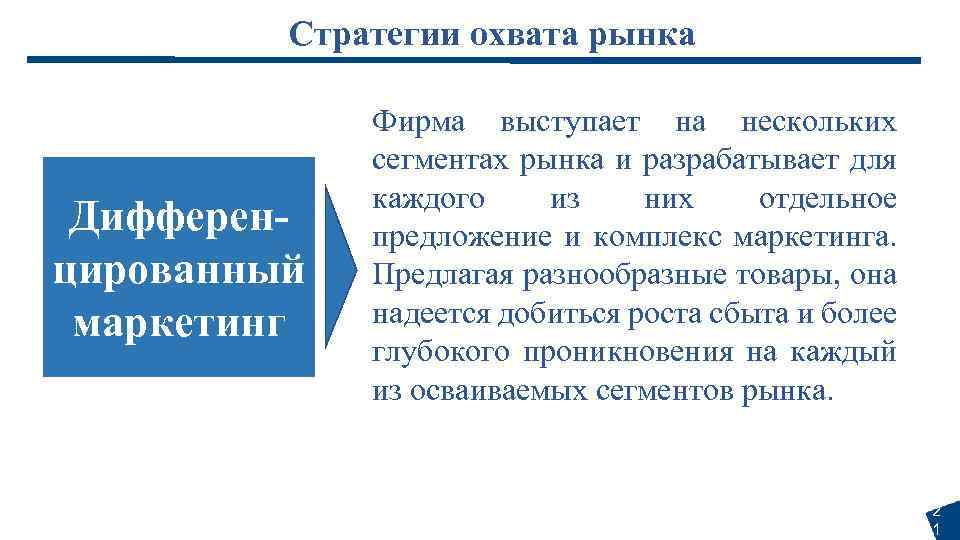 Выбор стратегии охвата. Стратегии охвата рынка. Стратегия дифференцированного маркетинга.