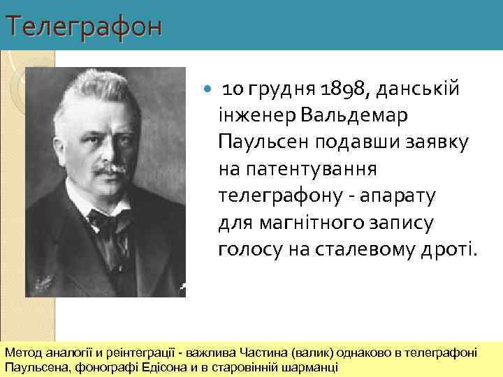 Телеграфон 10 грудня 1898, данській інженер Вальдемар Паульсен подавши заявку на патентування телеграфону -