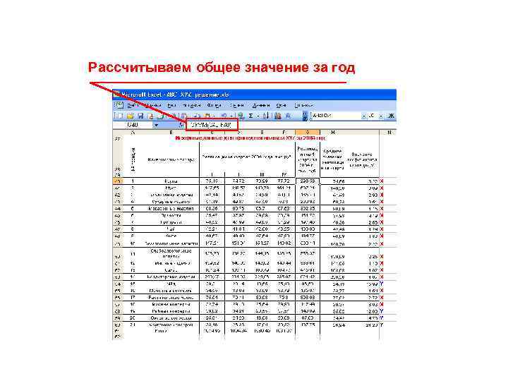 Рассчитываем общее значение за год 