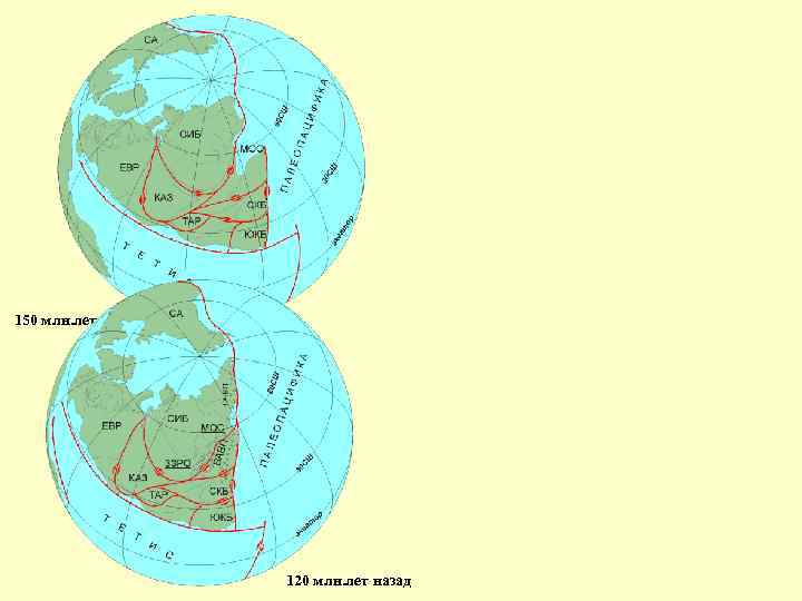 150 млн. лет назад 120 млн. лет назад 