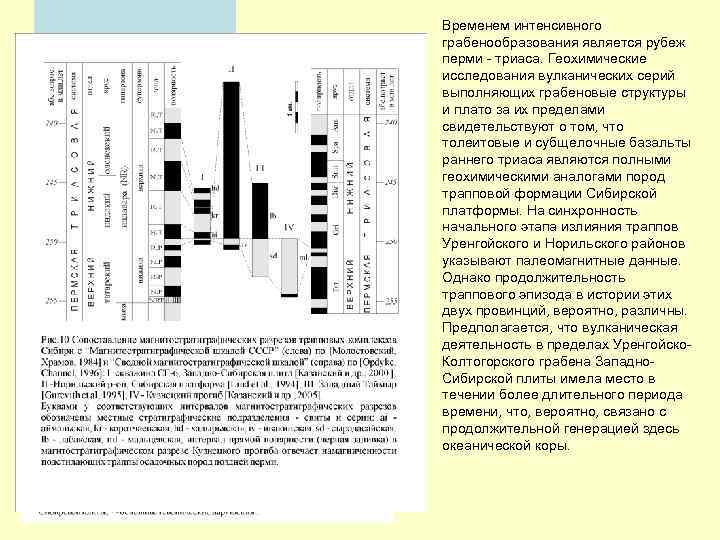 Временем интенсивного грабенообразования является рубеж перми - триаса. Геохимические исследования вулканических серий выполняющих грабеновые