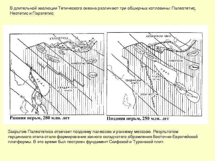 В длительной эволюции Тетического океана различают три обширных котловины: Палеотетис, Неотетис и Паратетис. Закрытие