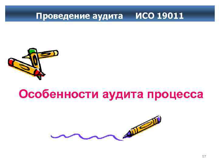 Проведение аудита ИСО 19011 Особенности аудита процесса 57 