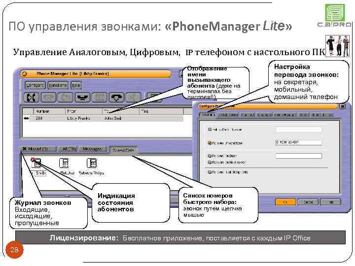 ПО управления звонками: «Phone. Manager Lite» Управление Аналоговым, Цифровым, IP телефоном с настольного ПК