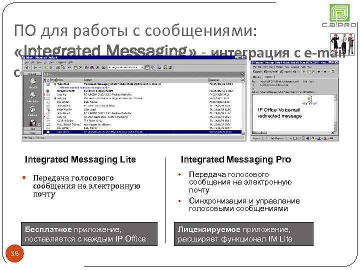 ПО для работы с сообщениями: «Integrated Messaging» - интеграция с e-mail серверами IP Office