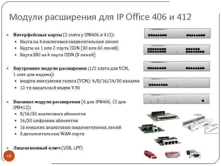 Модули расширения для IP Office 406 и 412 Интерфейсные карты (2 слота у IPO