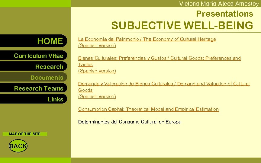 Victoria María Ateca Amestoy Presentations SUBJECTIVE WELL-BEING HOME Curriculum Vitae Research La Economía del