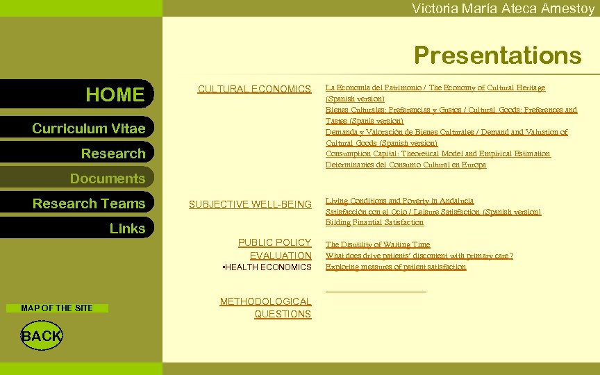 Victoria María Ateca Amestoy Presentations HOME CULTURAL ECONOMICS Curriculum Vitae Research La Economía del