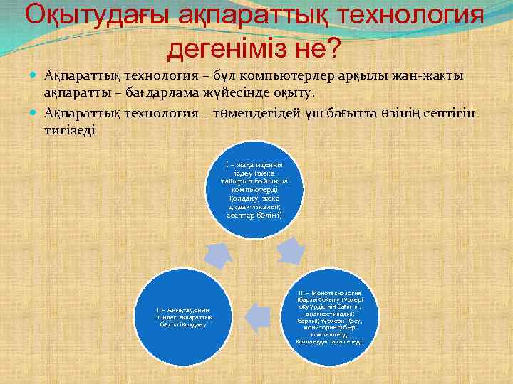 Оқытудағы ақпараттық технология дегеніміз не? Ақпараттық технология – бұл компьютерлер арқылы жан-жақты ақпаратты –