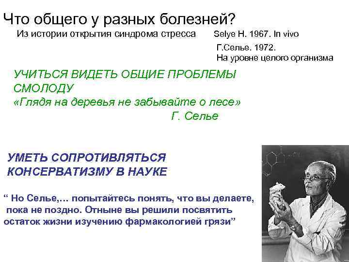Что общего у разных болезней? Из истории открытия синдрома стресса Selye Н. 1967. In