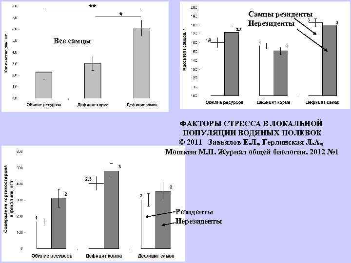 Самцы резиденты Нерезиденты Все самцы ФАКТОРЫ СТРЕССА В ЛОКАЛЬНОЙ ПОПУЛЯЦИИ ВОДЯНЫХ ПОЛЕВОК © 2011