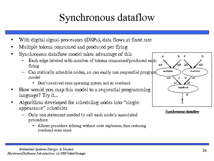 Synchronous dataflow • • • With digital signal-processors (DSPs), data flows at fixed rate