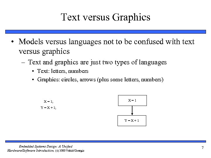 Text versus Graphics • Models versus languages not to be confused with text versus