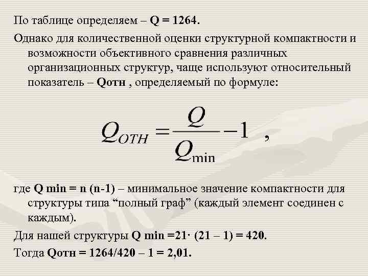 По таблице определяем – Q = 1264. Однако для количественной оценки структурной компактности и