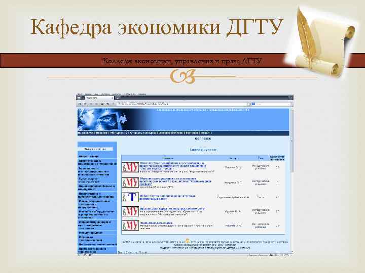 Кафедра экономики ДГТУ Колледж экономики, управления и права ДГТУ 