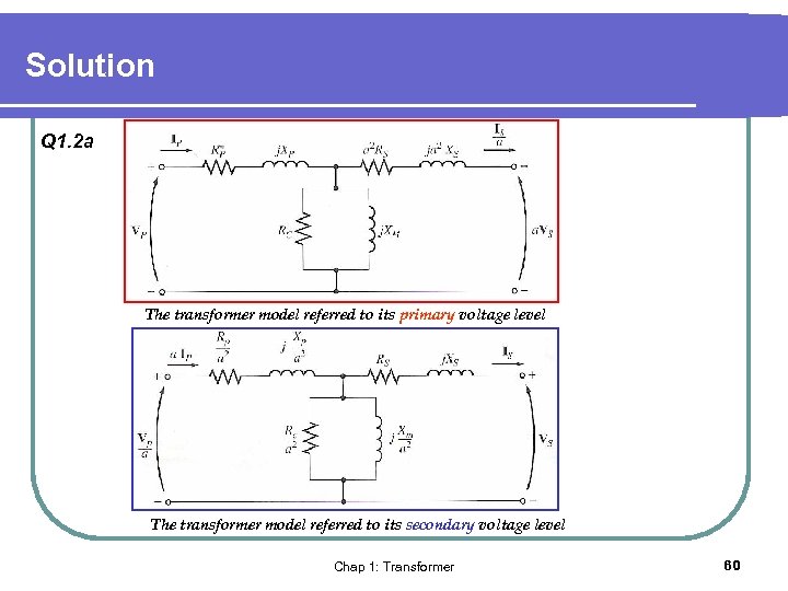 Solution Q 1. 2 a The transformer model referred to its primary voltage level