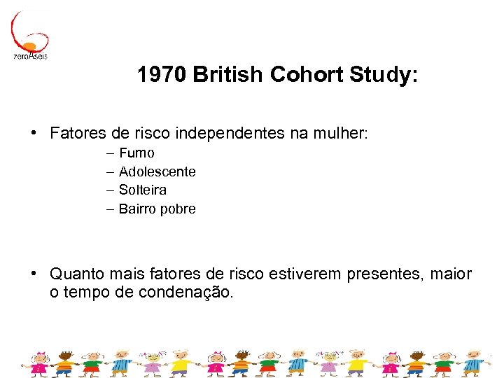 1970 British Cohort Study: • Fatores de risco independentes na mulher: – – Fumo