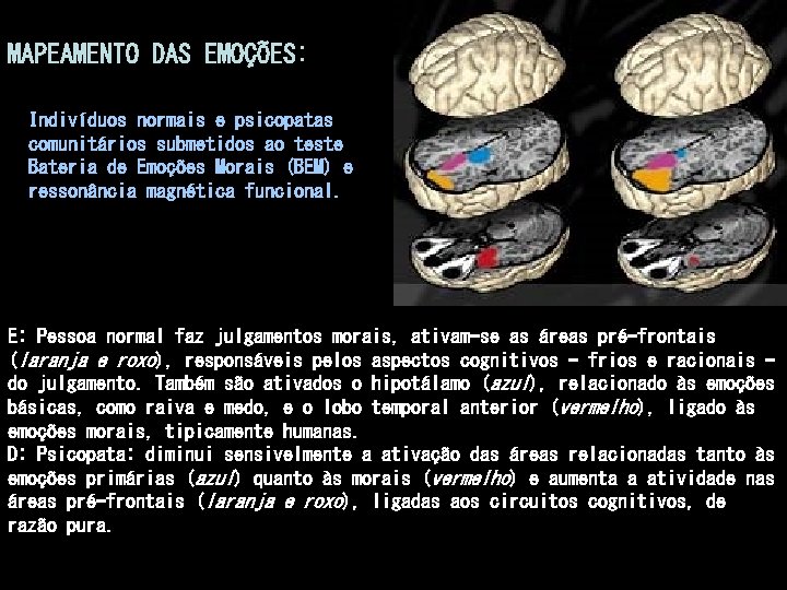 MAPEAMENTO DAS EMOÇÕES: Indivíduos normais e psicopatas comunitários submetidos ao teste Bateria de Emoções