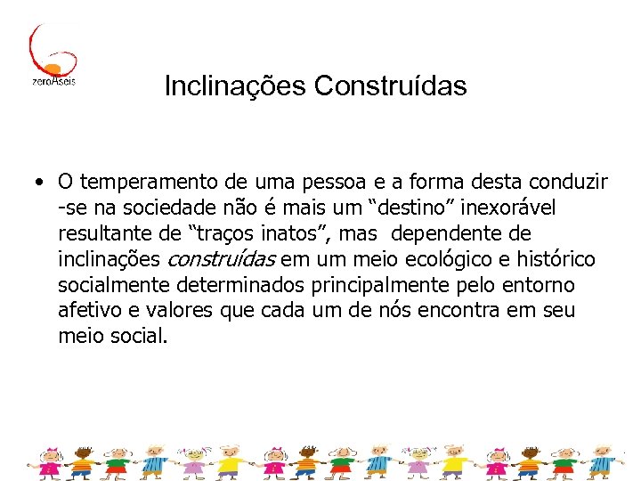 Inclinações Construídas • O temperamento de uma pessoa e a forma desta conduzir -se