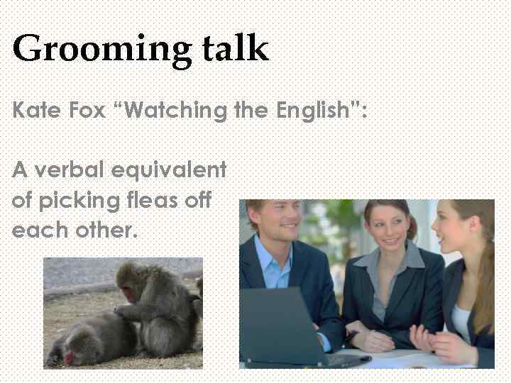 Grooming talk Kate Fox “Watching the English”: A verbal equivalent of picking fleas off
