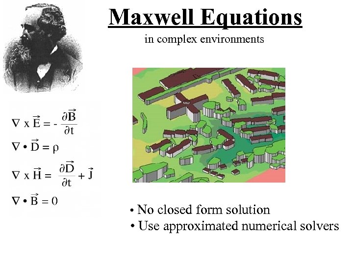 Maxwell Equations in complex environments • No closed form solution • Use approximated numerical