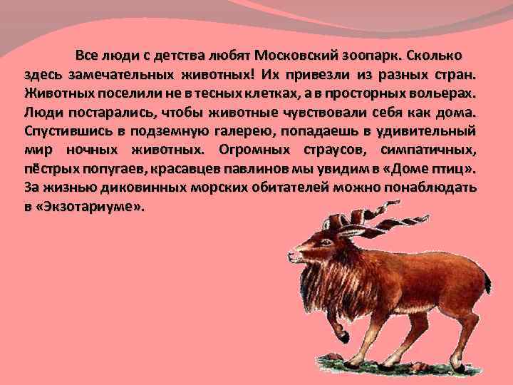 Все люди с детства любят Московский зоопарк. Сколько здесь замечательных животных! Их привезли из