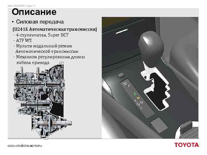 date 09/02/2018 - page 17 Описание • Силовая передача [U 241 E Автоматическая трансмиссия]