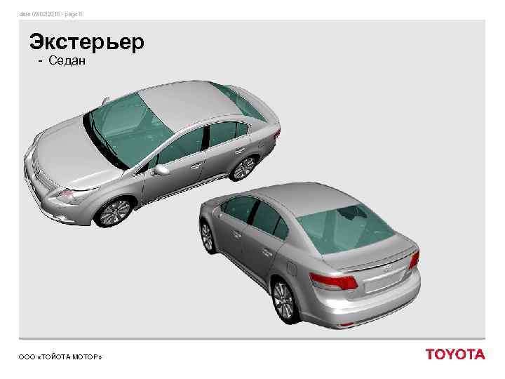 date 09/02/2018 - page 8 Экстерьер - Седан ООО «ТОЙОТА МОТОР» 