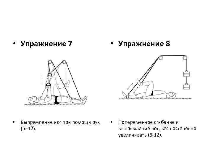  • Упражнение 7 • Выпрямление ног при помощи рук (5– 12). • Упражнение