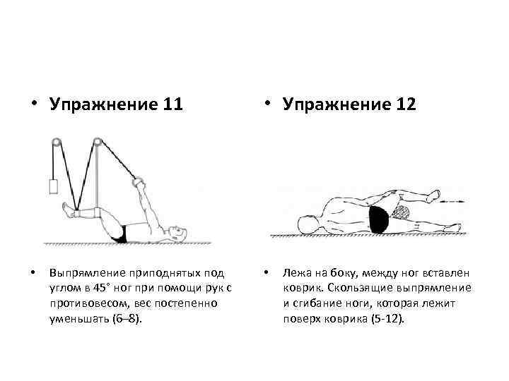  • Упражнение 11 • Выпрямление приподнятых под углом в 45° ног при помощи