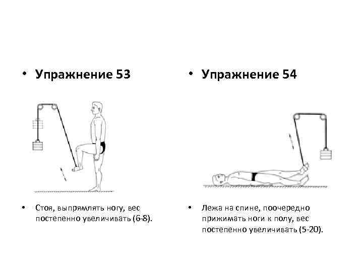  • Упражнение 53 • Стоя, выпрямлять ногу, вес постепенно увеличивать (6 -8). •