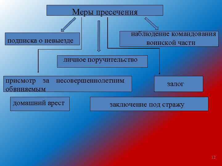 Меры пресечения подписка о невыезде наблюдение командования воинской части личное поручительство присмотр за несовершеннолетним