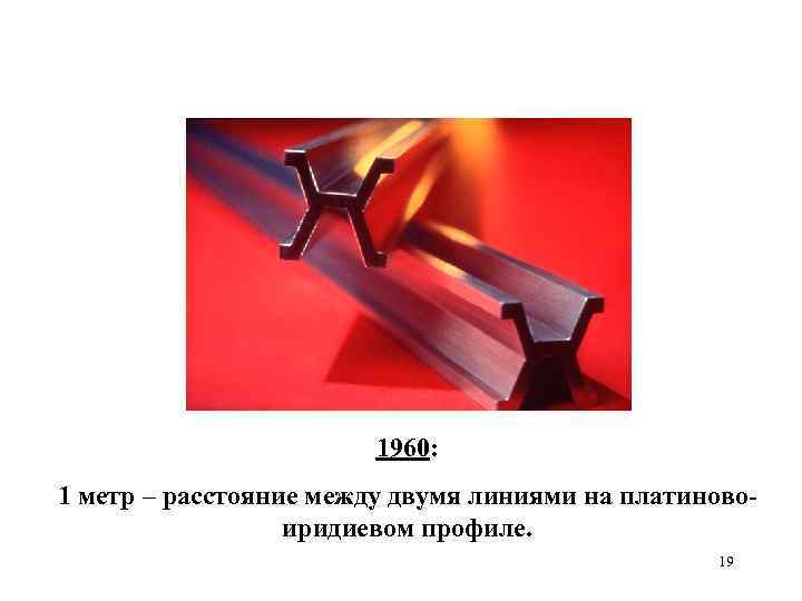 1960: 1 метр – расстояние между двумя линиями на платиновоиридиевом профиле. 19 